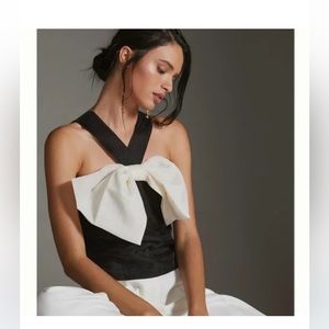 SUNDAY IN BROOKLYN BOW HALTER TOP SIZE S BLACK AND CREAM